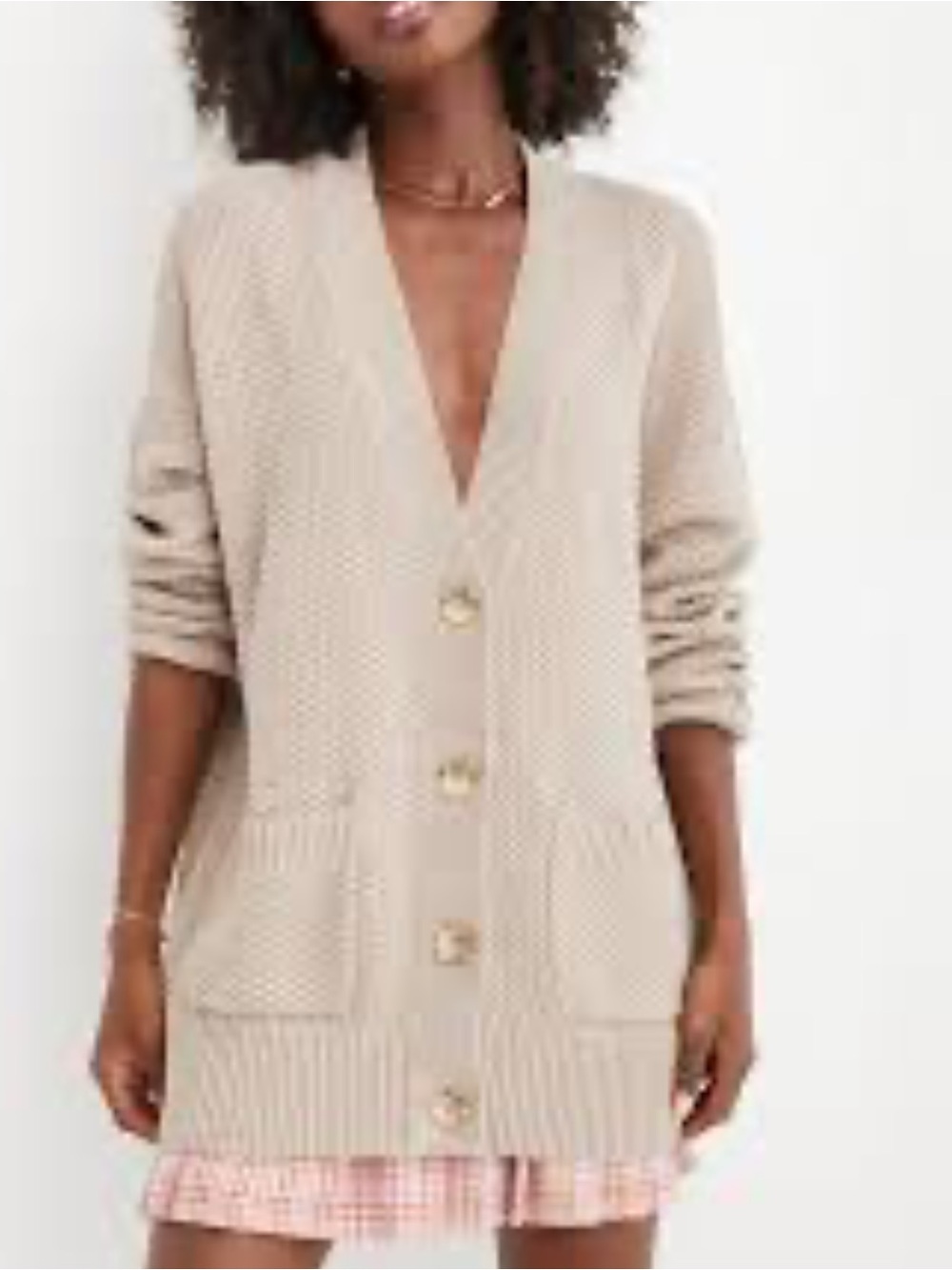 Aerie Tan Basket Weave -V-Neck Button Up Cardigan Sweater Size Small